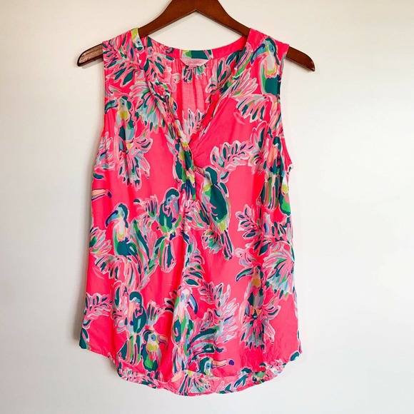 Lilly Pulitzer Tops - Lilly Pulitzer Sleeveless Stacey Top- Dragon Fruit Toucan Size M